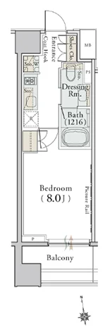 802号室と同タイプの参考間取り図(1K・26.87㎡)