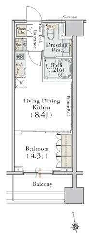 405号室と同タイプの参考間取り図(1LDK・32.04㎡)