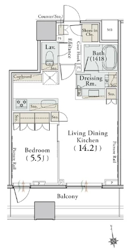 806号室と同タイプの参考間取り図(1LDK・47.27㎡)
